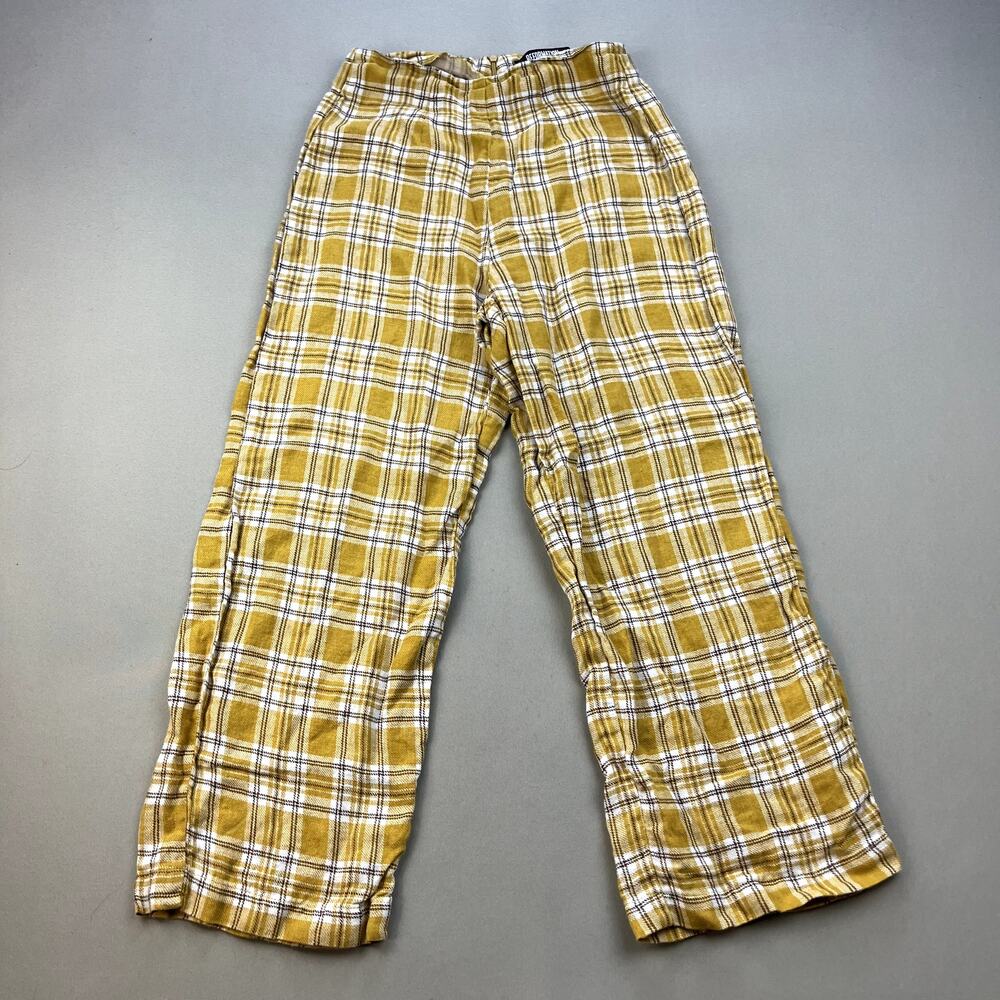 Reformation Yellow Plaid Wide-Leg Linen Trousers